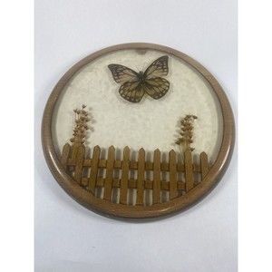 Vintage 1960s  Lucite Gamut Designs Butterfly Flowers Fence Trivet Plate 8" Inch